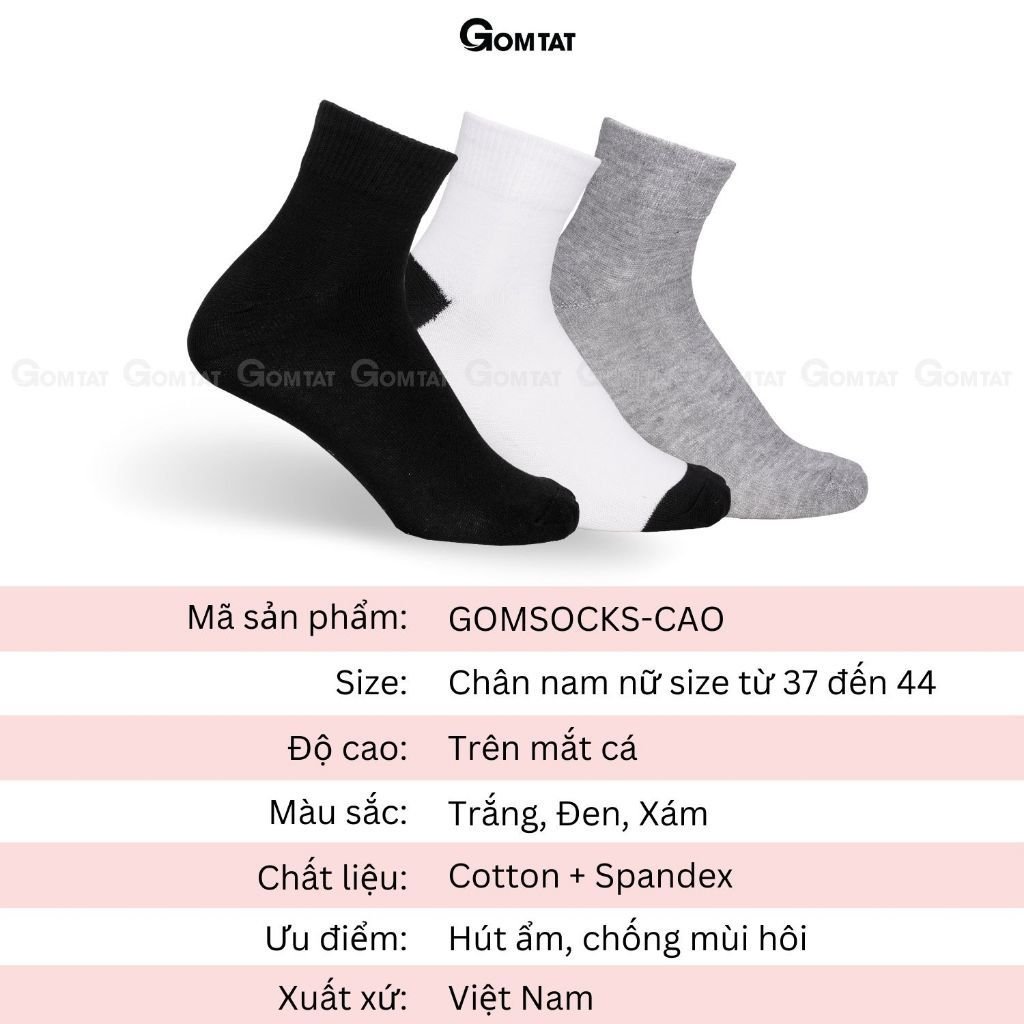 Combo 10 đôi tất cổ cao trơn màu nam nữ GOMTAT, vớ nam nữ cao cổ hút ẩm thoáng khí, khử mùi chân - GOMSOCKS-CAO-CB10