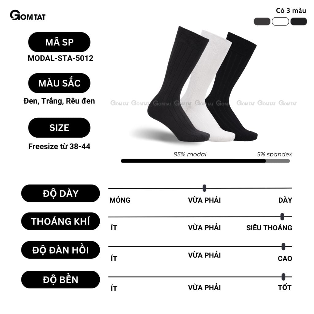 Hộp 5 đôi tất nam đi giày tây GOMTAT, chất liệu sợi Modal gỗ sồi cao cấp kháng khuẩn khử mùi - MODAL-STA-5012-CB5