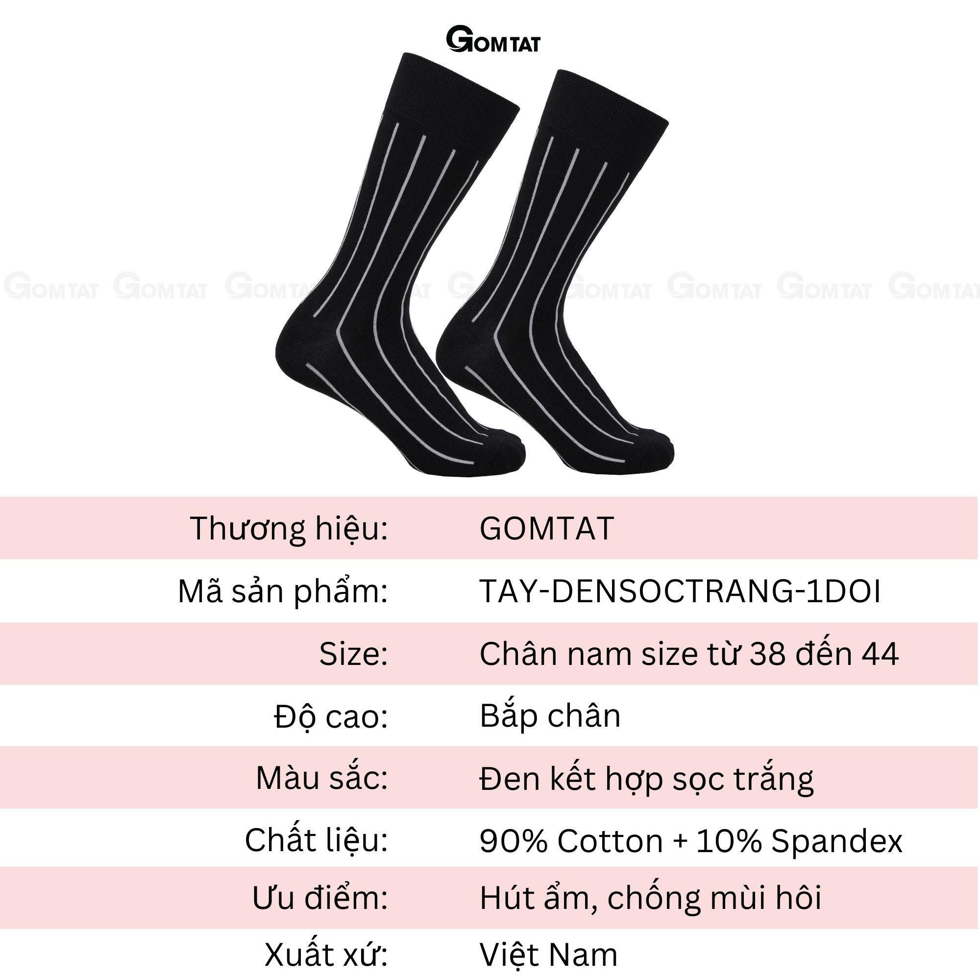 Tất nam công sở cổ cao GOMTAT, vớ đi giày tây mẫu sọc trắng đen, chất liệu cotton cao cấp Menswear - TAY-DENSOCTRANG-1DOI