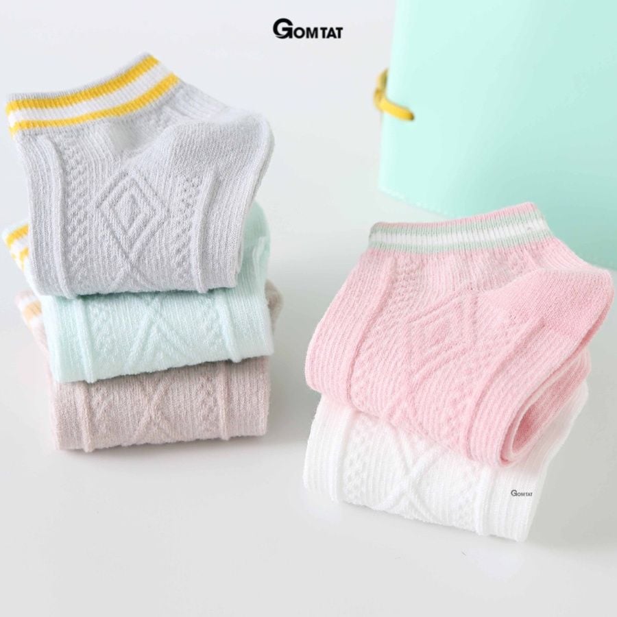 Set 5 đôi vớ cổ thấp nữ GOMTAT họa tiết vân nổi, chất liệu cotton hút ẩm thoáng khí khử mùi hôi -CB091