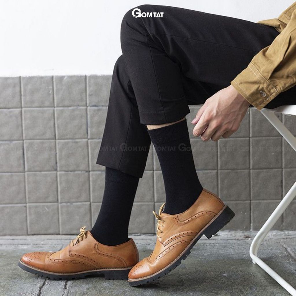 Hộp 5 đôi tất trơn nam cổ cao công sở GOMTAT cao cấp đi giày tây, sợi cotton hút ẩm - HOT-1803-CB5