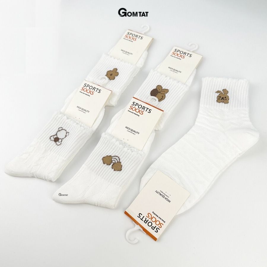 Set 5 đôi tất nữ cổ trung GOMTAT hoạ tiết hình thú đáng yêu, chất liệu cotton êm mềm mịn mát  -LISU25-LUNG-HTNAU