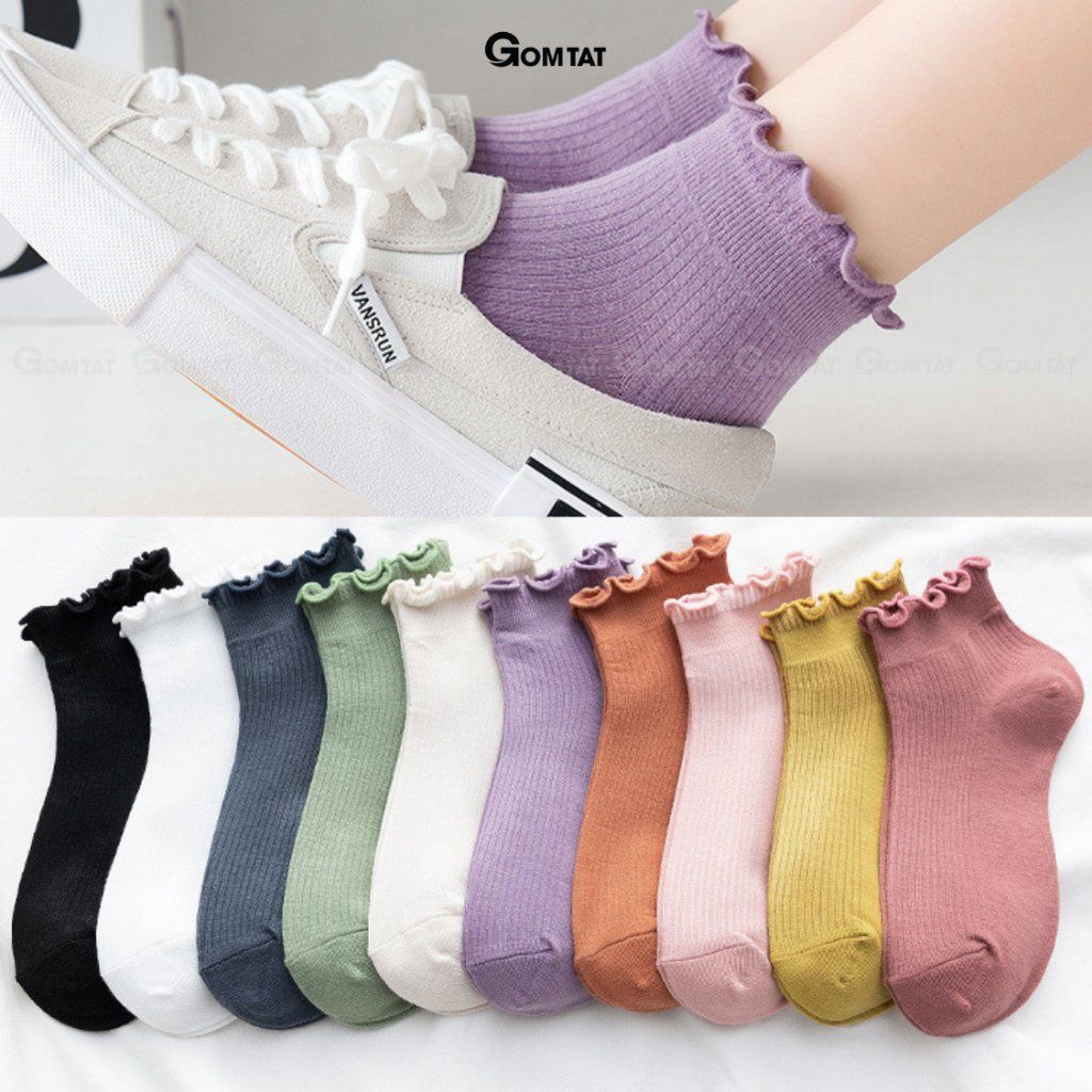 Combo 5 đôi tất nữ cổ bèo GOMTAT, vớ cổ ngắn nữ cotton hút ẩm thoáng khí mềm mịn - FIVE-2004-CB5