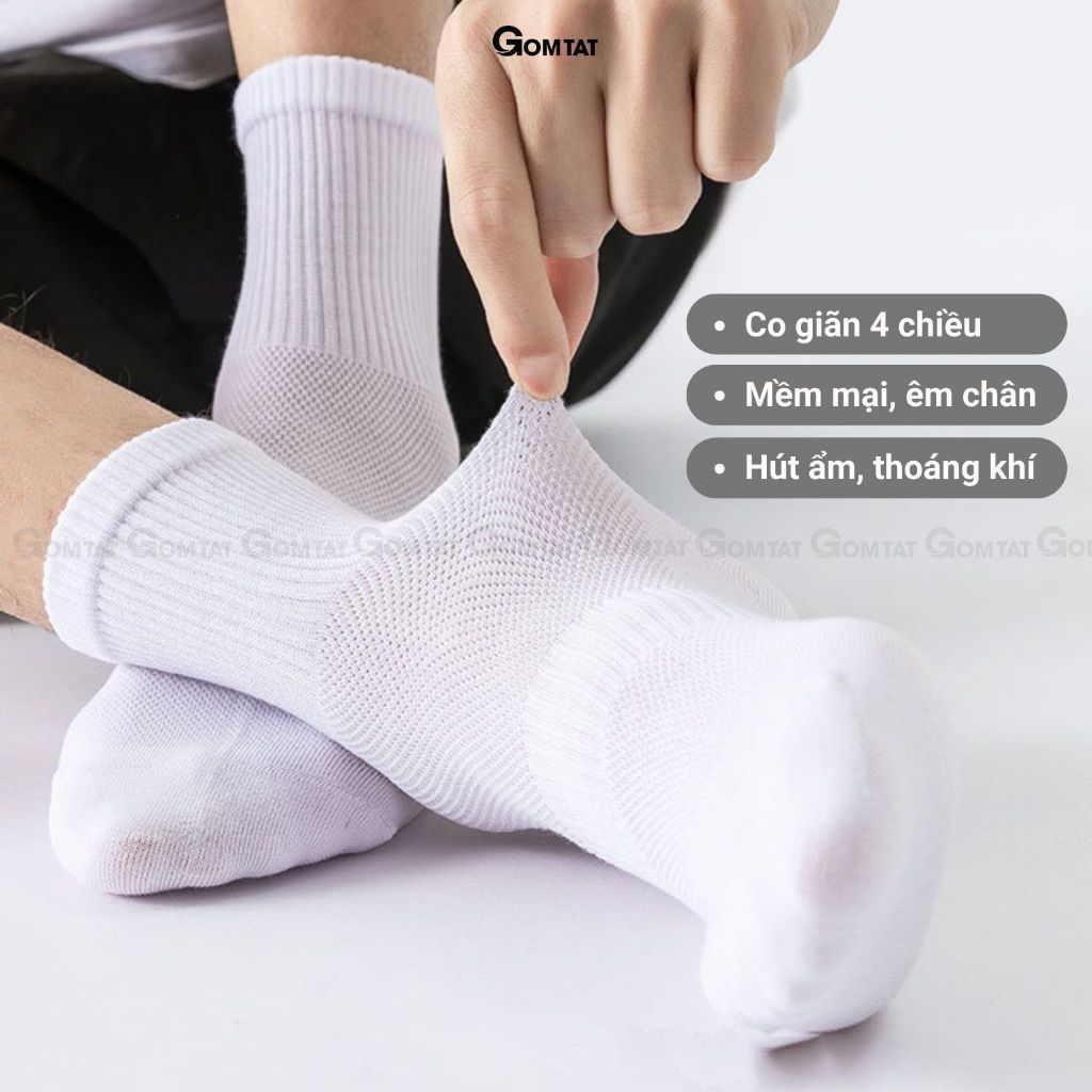 Combo 5 đôi tất cổ trung nam nữ GOMTAT chất liệu cotton cao cấp, thiết kế mặt lưới thoáng khí - GOM-KLB-TRONLUNG-CB5
