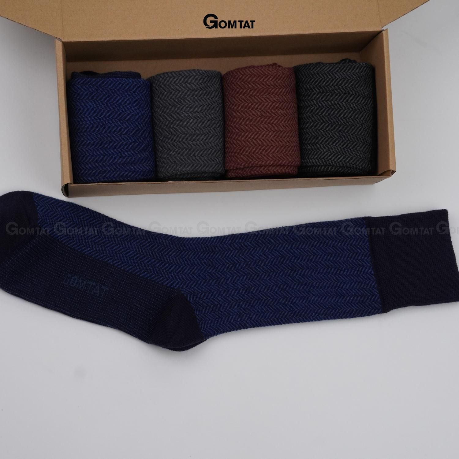 Tất đi giày tây nam cổ cao GOMTAT mẫu sọc xương cá, vớ nam công sở chất liệu cotton cao cấp, thoáng mát êm chân, tất nam công sở, vớ cao cổ nam Menswear - GOM-MIX14-1DOI
