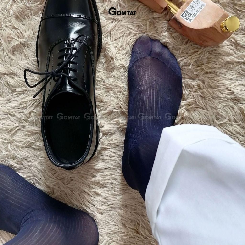 Tất vớ đi giày tây nam GOMTAT chất liệu sợi Nylon cao cấp, tất công sở họa tiết sọc gân, vớ nam cổ cao siêu mỏng xuyên thấu, mềm mịn - D16-A094-1DOI