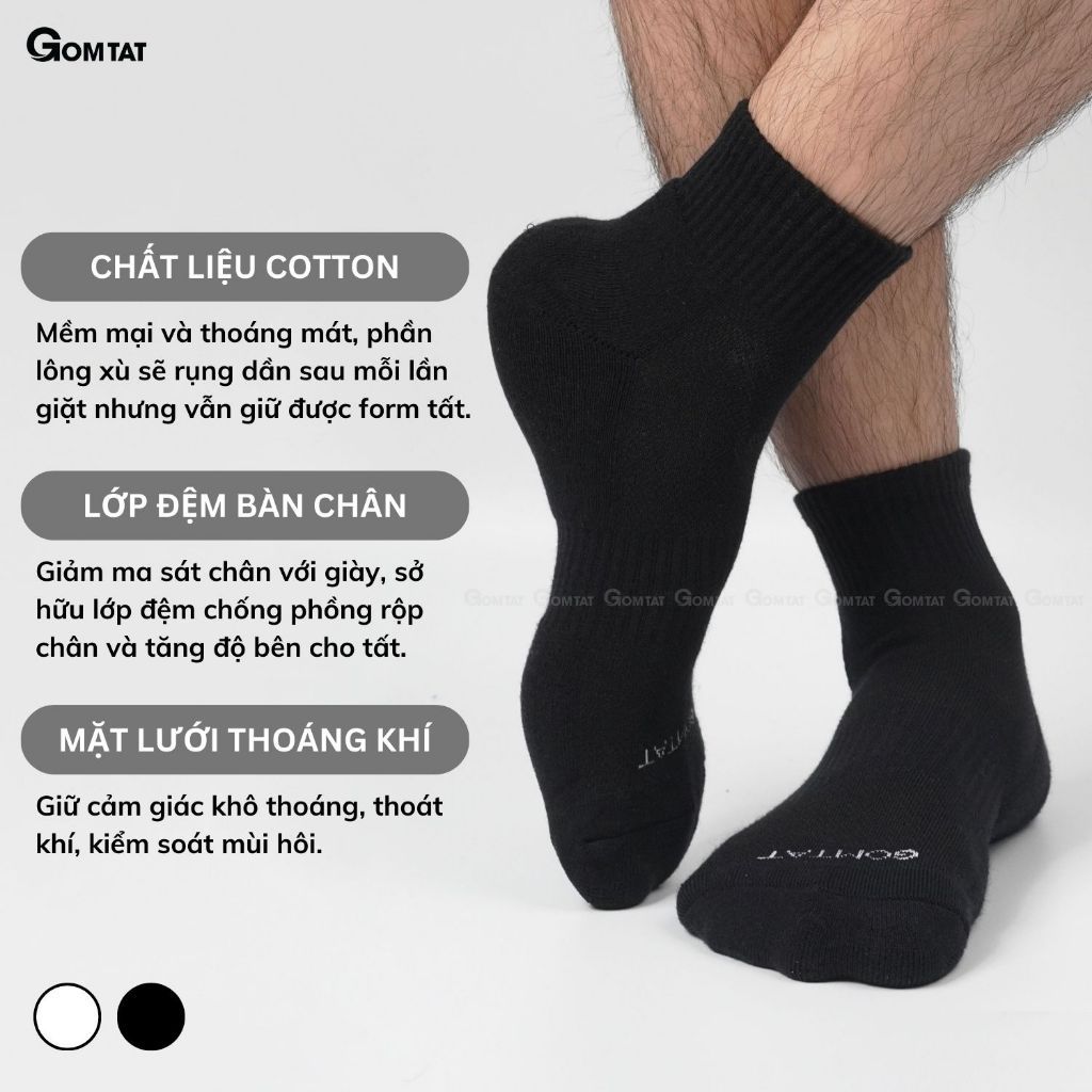 Combo 5 đôi tất đen nam nữ GOMTAT có đệm xù êm chân, sợi cotton dày dặn, khử mùi kháng khuẩn - STA-5009-CB5