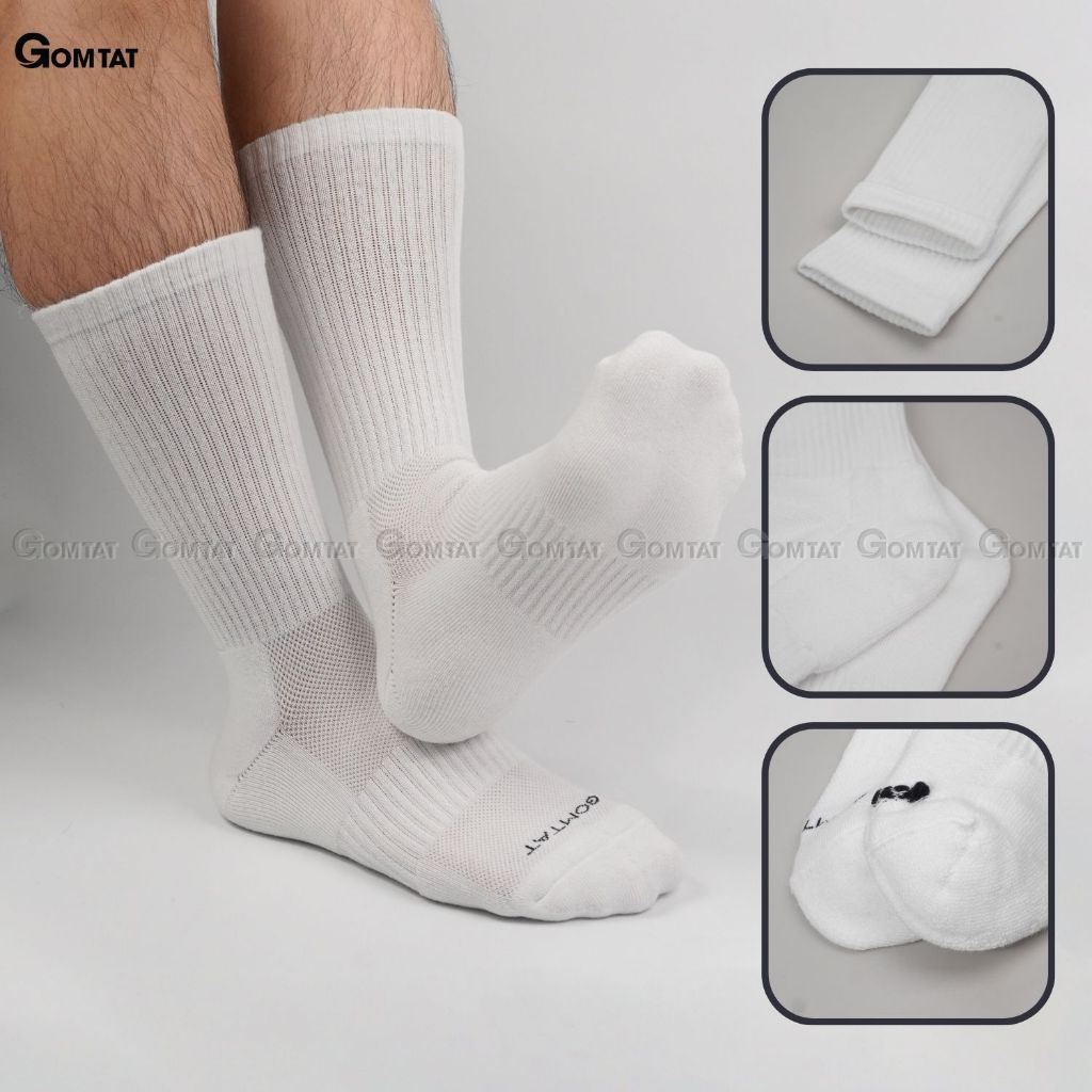 Combo 5 đôi tất nam nữ cổ cao GOMTAT, có đệm xù mềm mại êm chân, chất liệu cotton khử mùi - STA-5009-CAO-CB5