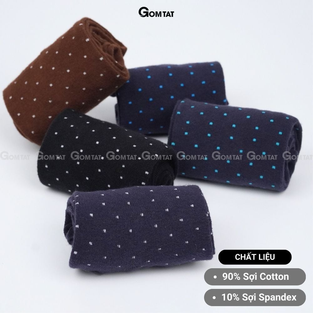 Hộp 5 đôi vớ nam cổ cao công sở GOMTAT hoạ tiết chấm bi, chất liệu cotton cao cấp - GOM-CHAMBI-CB5