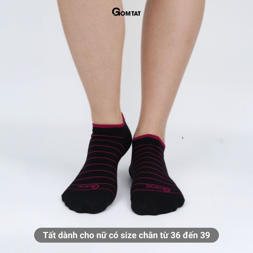 Tất nữ cổ thấp GOMTAT họa tiết kẻ sọc, chất liệu cotton hút ẩm thoáng khí khử mùi hôi  -NUNGAN-VSTAR-501-1DOI