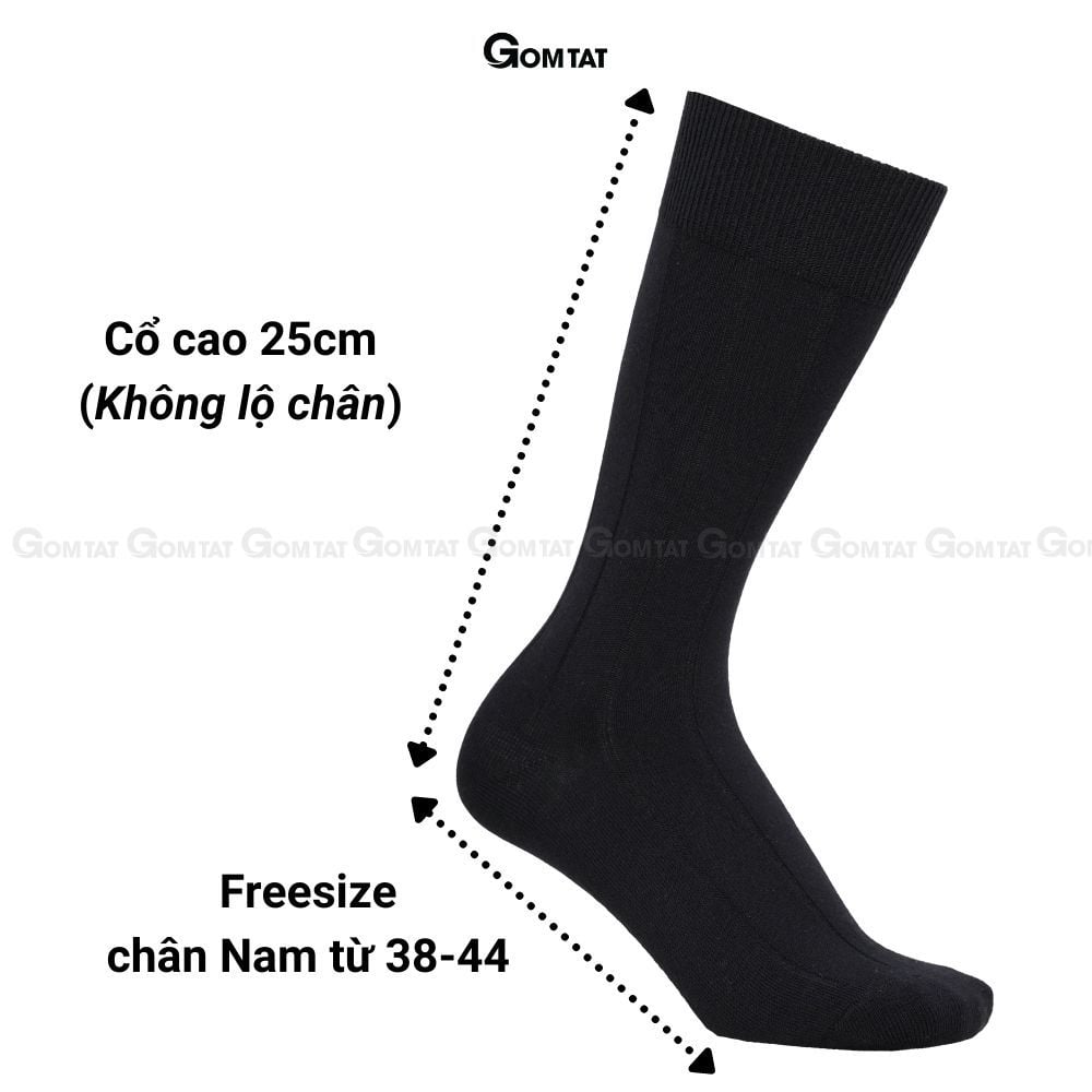 Hộp 4 đôi tất đen nam cao cổ GOMTAT mẫu gân chìm, vớ nam công sở cổ cao chất liệu cotton cao cấp - GOM-MIX09-DEN-CB4