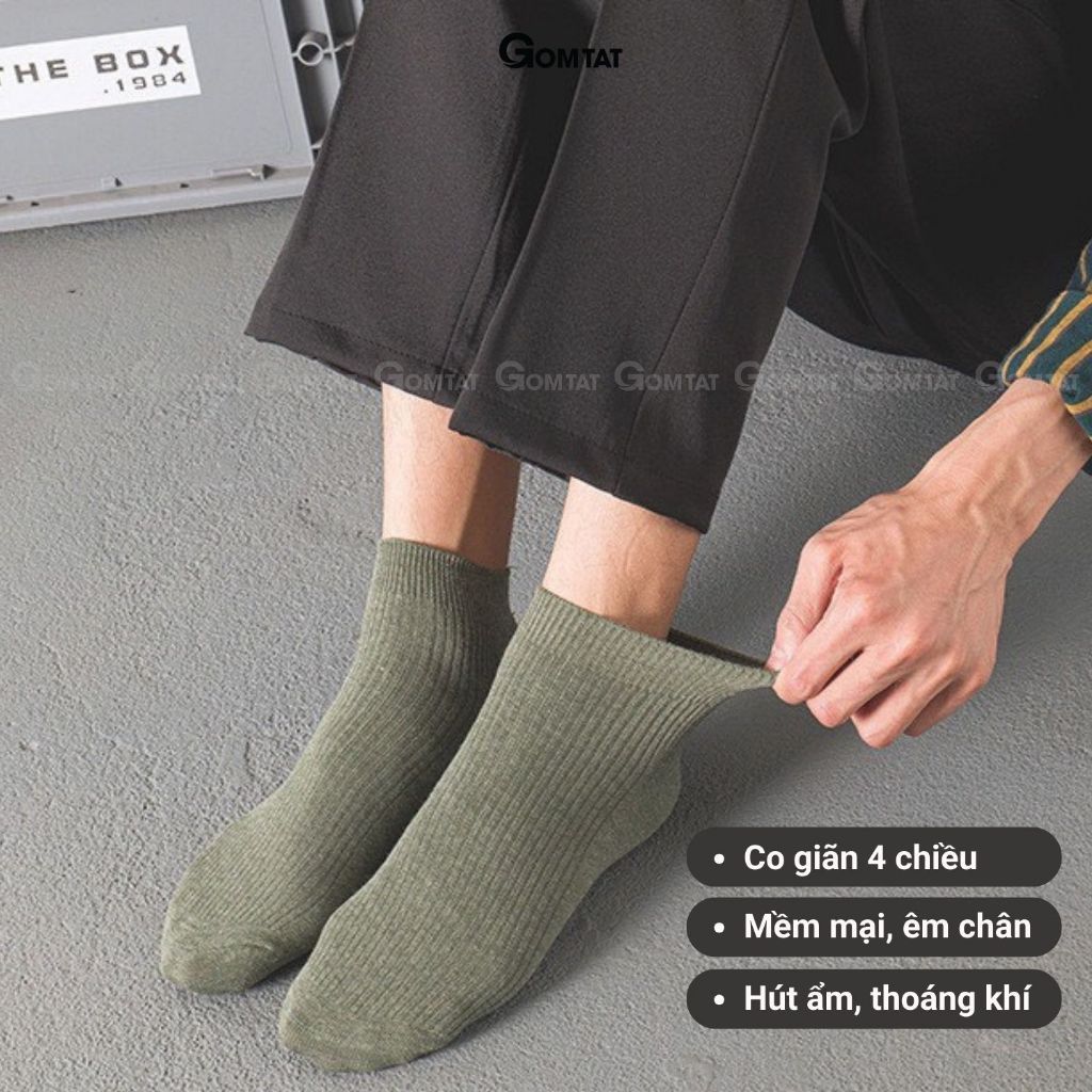 Combo 10 đôi tất cổ ngắn nam GOMTAT trơn, chất cotton hút ẩm thoáng khí - NGANTRON-FIVE-2003-CB10
