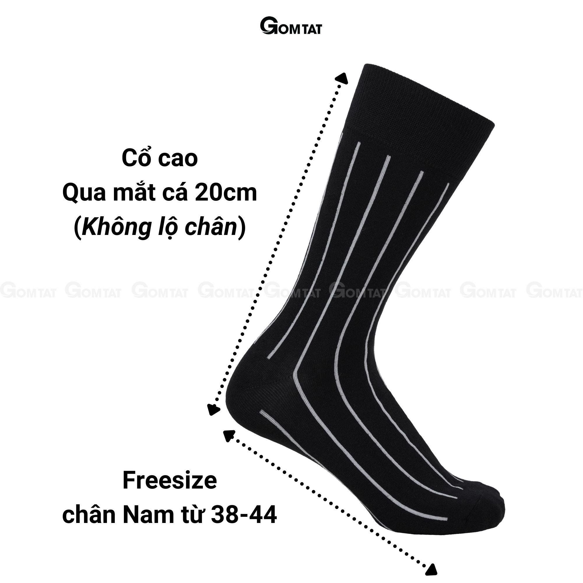 Tất nam công sở cổ cao GOMTAT, vớ đi giày tây mẫu sọc trắng đen, chất liệu cotton cao cấp Menswear - TAY-DENSOCTRANG-1DOI