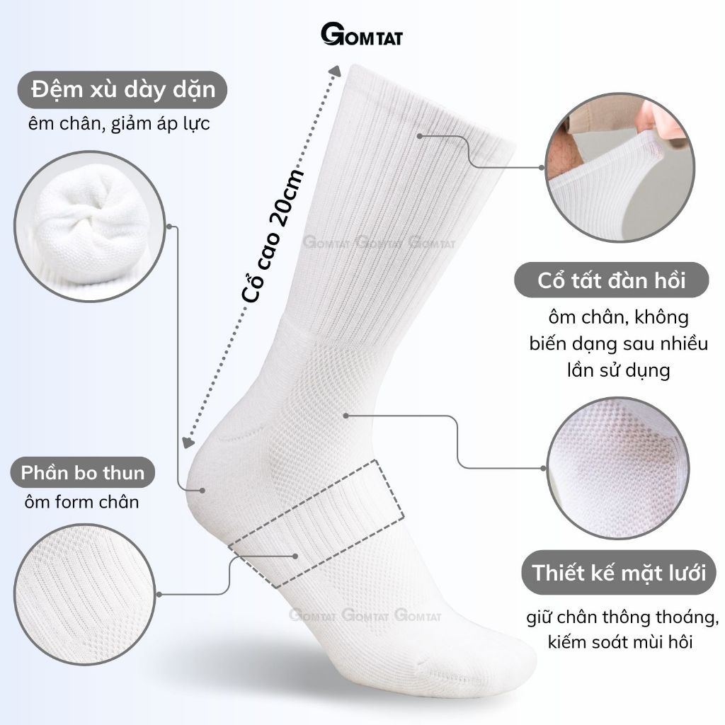 Hộp 5 đôi tất xù GOMTAT cổ cao trơn nam nữ có đệm xù dày chất liệu cotton êm chân - TATXU-TRON-CB5