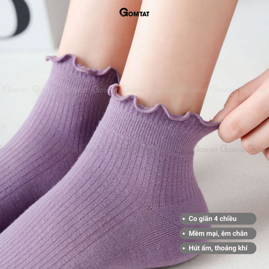 Combo 5 đôi tất nữ cổ bèo GOMTAT, vớ cổ ngắn nữ cotton hút ẩm thoáng khí mềm mịn - FIVE-2004-CB5