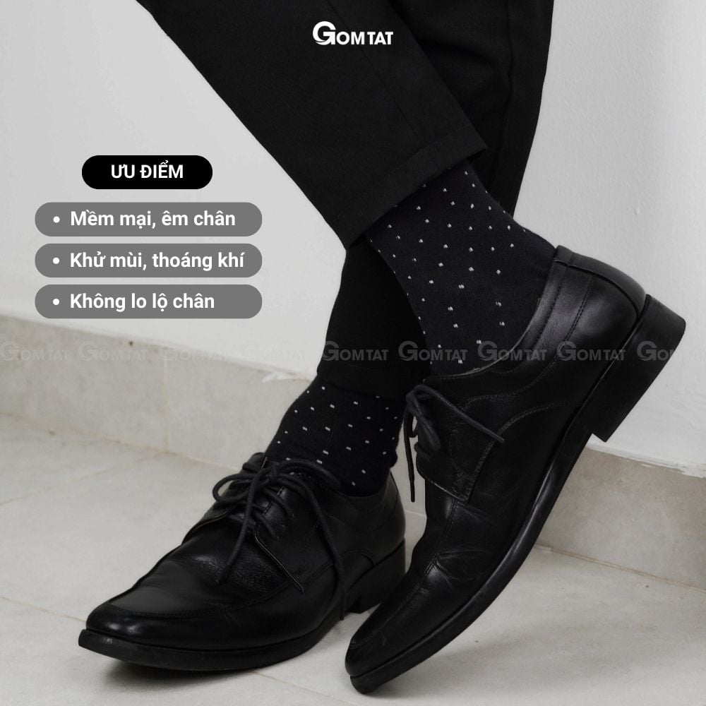 Hộp 5 đôi vớ nam cổ cao công sở GOMTAT hoạ tiết chấm bi, chất liệu cotton cao cấp - GOM-CHAMBI-CB5