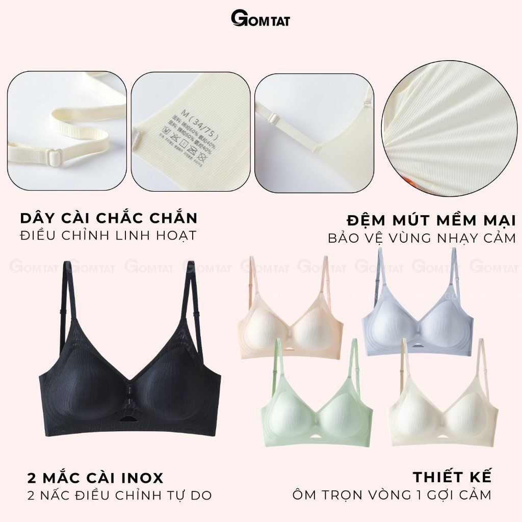 Áo ngực đúc su không gọng có đệm mút dày 4cm GOMTAT, nâng ngực tạo khe hở lưng chữ U gợi cảm - SA-9736
