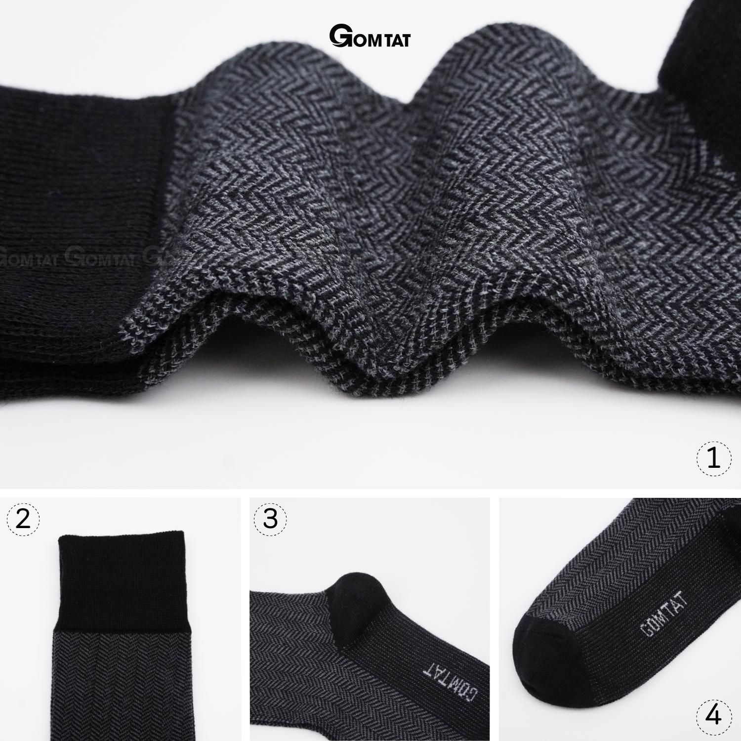 Tất đi giày tây nam cổ cao GOMTAT mẫu sọc xương cá, vớ nam công sở chất liệu cotton cao cấp, thoáng mát êm chân, tất nam công sở, vớ cao cổ nam Menswear - GOM-MIX14-1DOI
