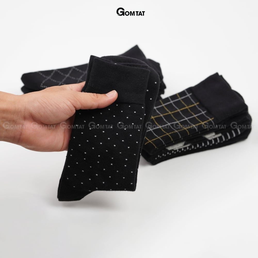 Hộp 7 đôi tất giày tây nam cổ cao tone màu đen GOMTAT mẫu MIX10, sợi cotton cao cấp thoáng khí - GOM-MIX10-CB7
