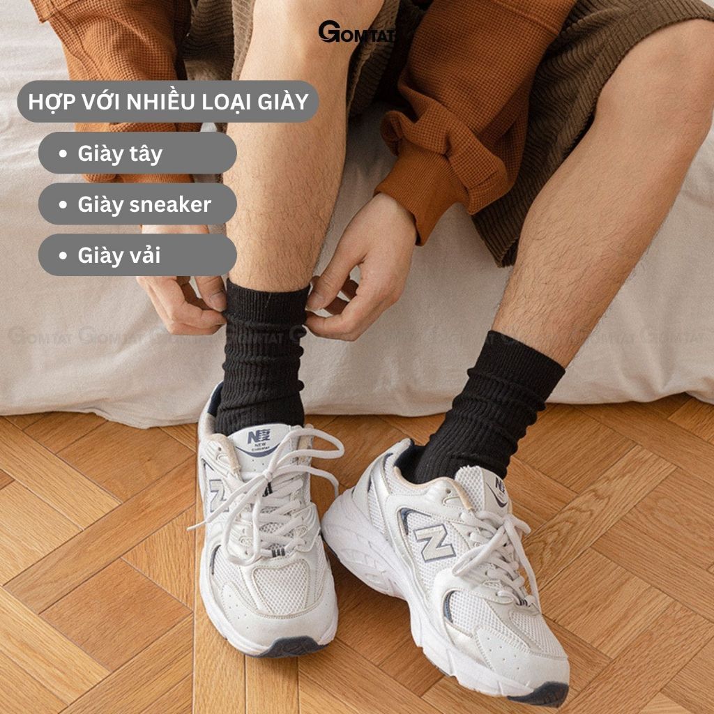 Hộp 5 đôi tất nam cổ cao màu đen GOMTAT, vớ đen cao cổ basic cotton thoáng khí - TAY-FIVE-2008-CB5