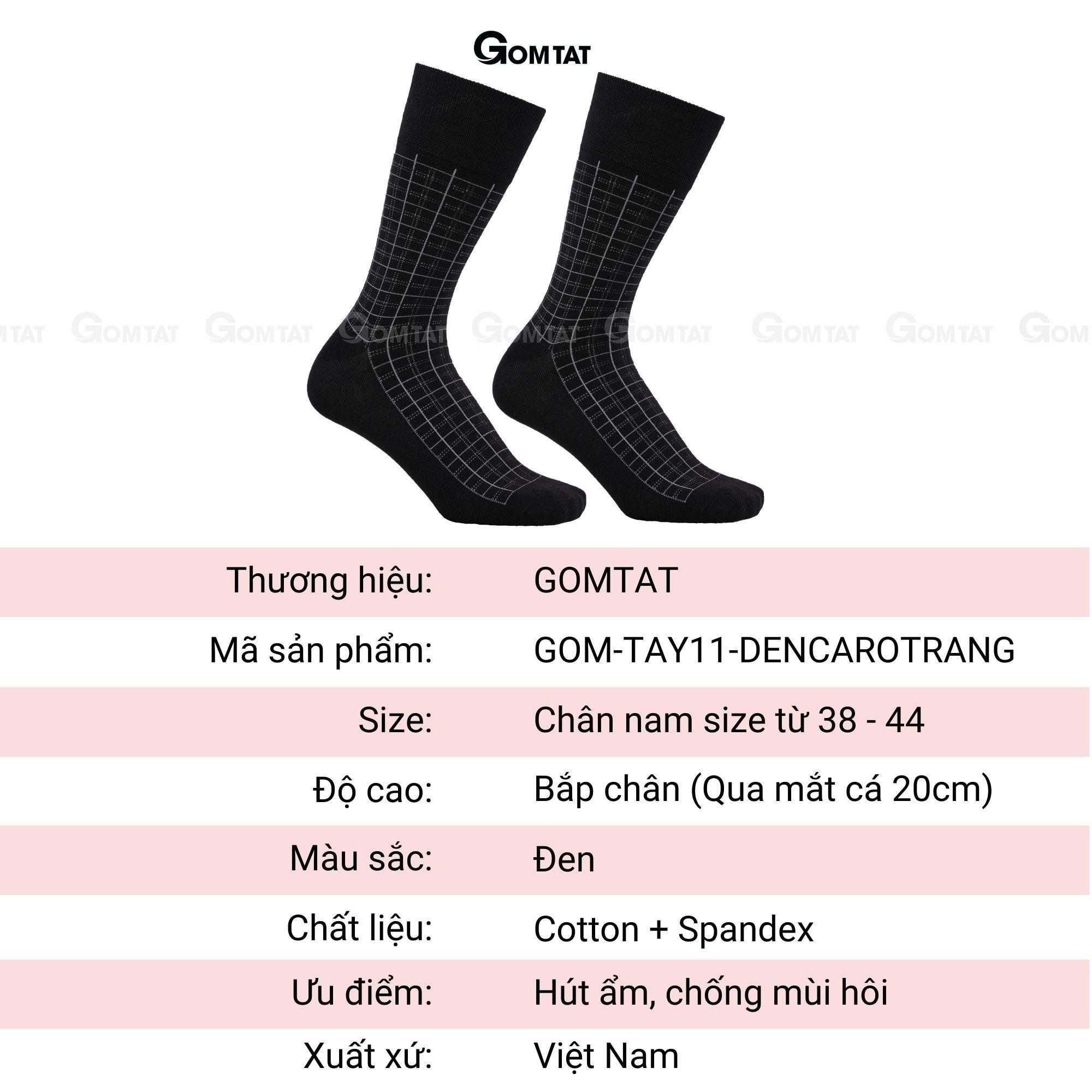 Tất nam cổ cao công sở họa tiết, vớ cao cổ nam đi giày tây chất liệu cotton cao cấp thoáng mát Menswear - GOM-TAY11-DENCAROTRANG