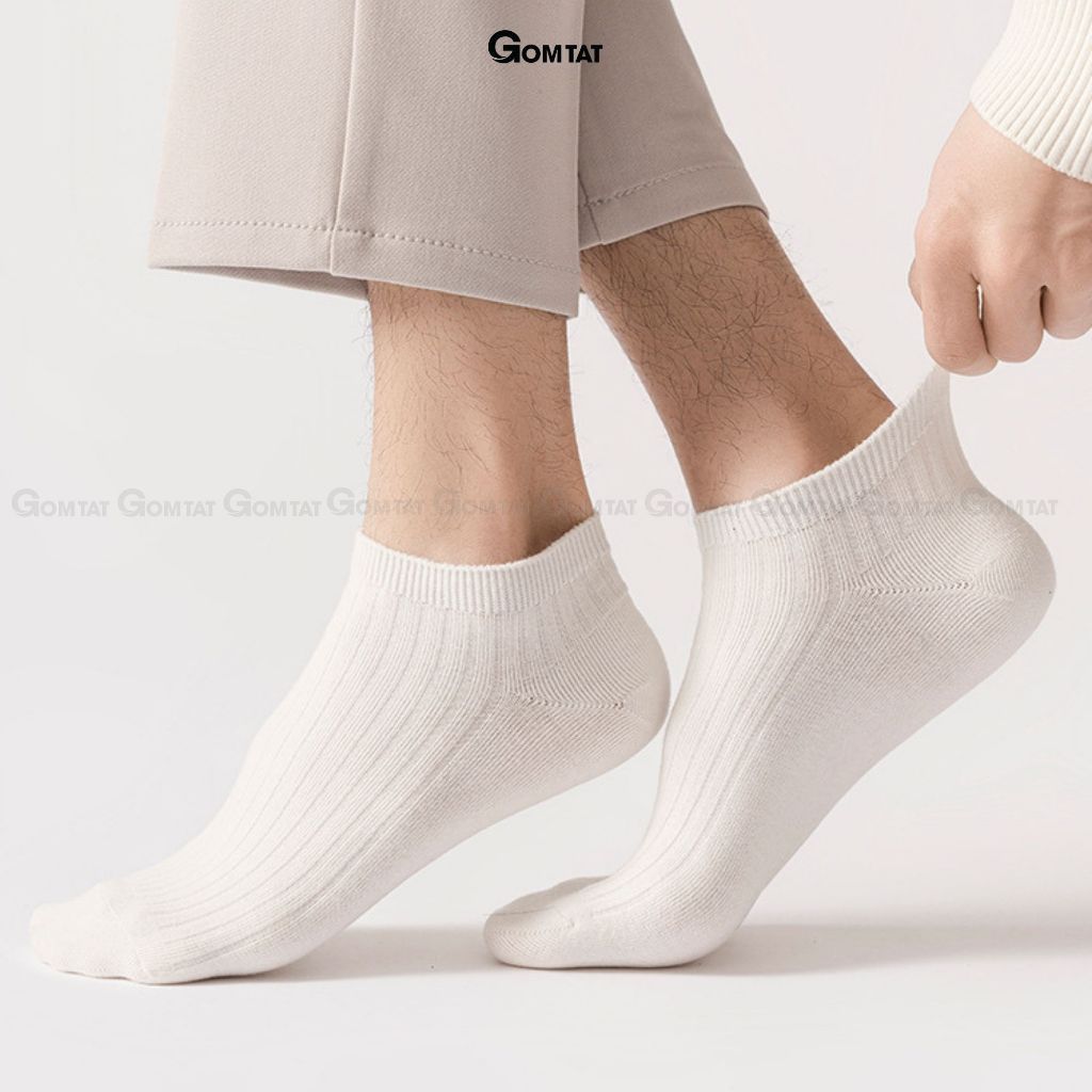Combo 4 đôi tất vớ nam ngắn cổ GOMTAT, hoạ tiết gân chìm trơn màu chất liệu cotton khử mùi, mềm mại - NT2-FIVE-2005-CB4
