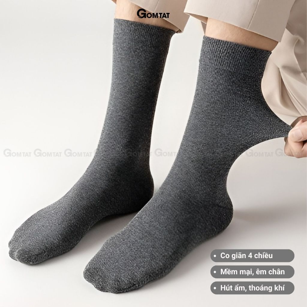 Hộp 5 đôi tất trơn nam cổ cao công sở GOMTAT cao cấp đi giày tây, sợi cotton hút ẩm - HOT-1803-CB5