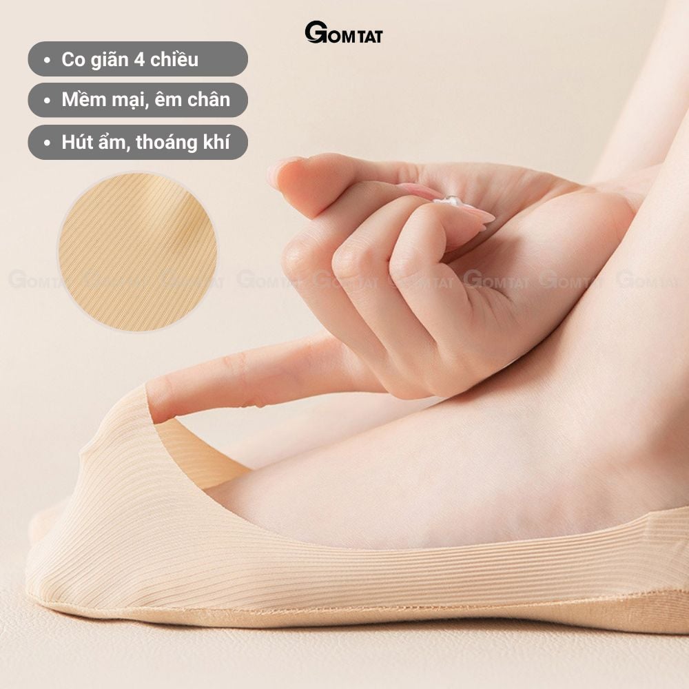 Combo 10 đôi tất nữ lười GOMTAT, có đệm silicon chống tuột gót, chất liệu cotton mềm mại - BUB-KOL-1302-CB10