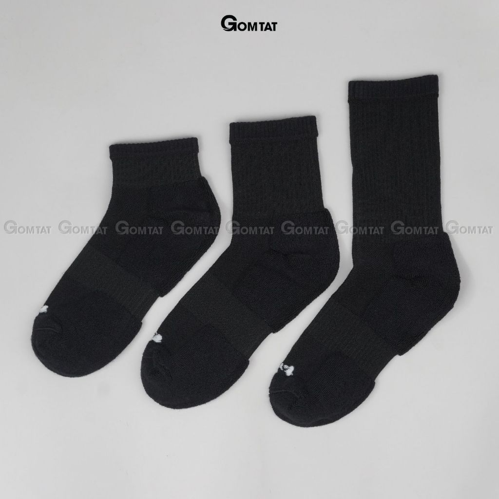 Combo 10 đôi vớ nam nữ màu đen GOMTAT, chất liệu cotton cao cấp, thoáng mát, có lớp xù êm chân - STA-5009-CB10