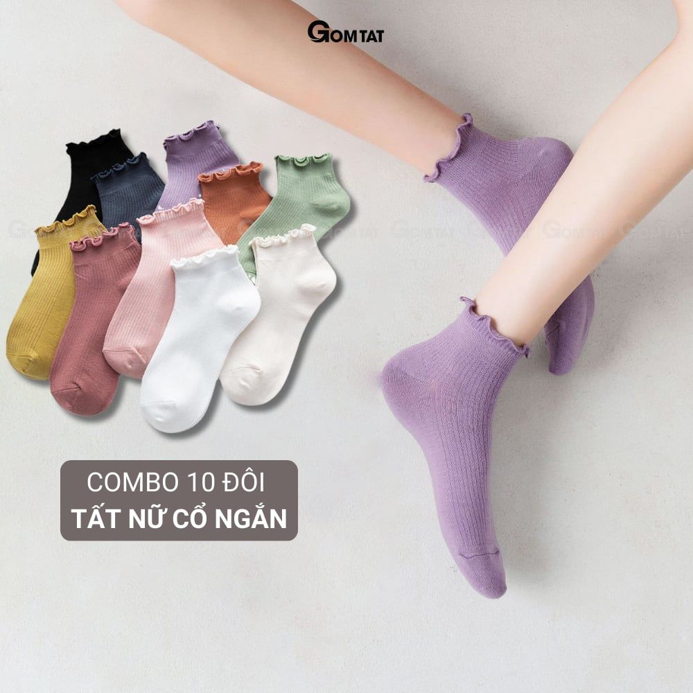 Combo 10 đôi tất cổ ngắn nữ GOMTAT cổ bèo, chất liệu cotton hút ẩm thoáng khí khử mùi -NGANCOBEO-FIVE-2004-CB10