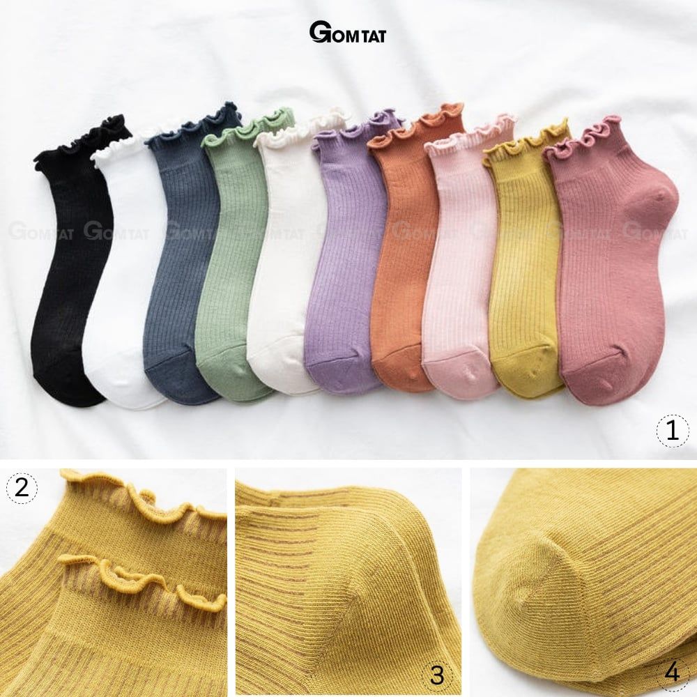 Combo 10 đôi tất cổ ngắn nữ GOMTAT cổ bèo, chất liệu cotton hút ẩm thoáng khí khử mùi -NGANCOBEO-FIVE-2004-CB10