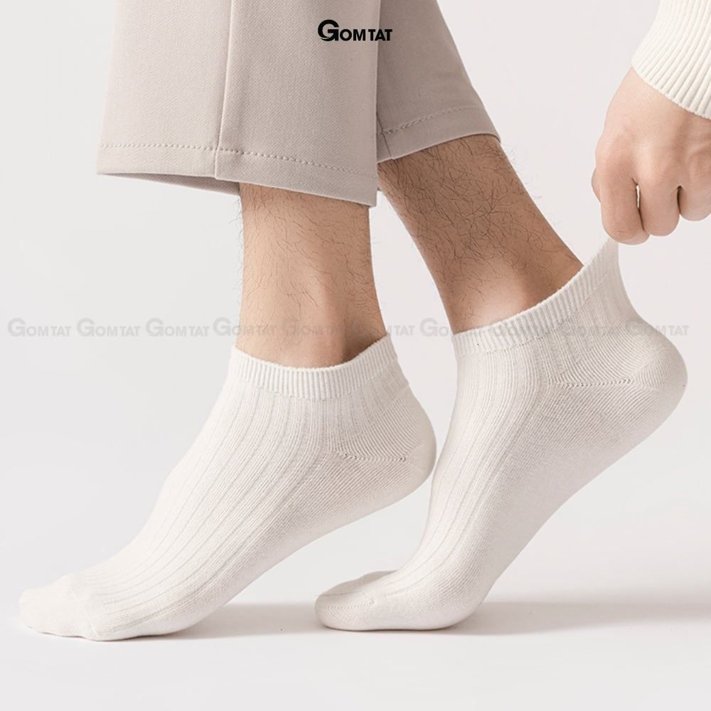 Combo 10 đôi vớ cổ thấp nam GOMTAT trơn basic, chất liệu cotton cao cấp hút ẩm thoáng khí khử mùi -NT2-FIVE-2005-CB10