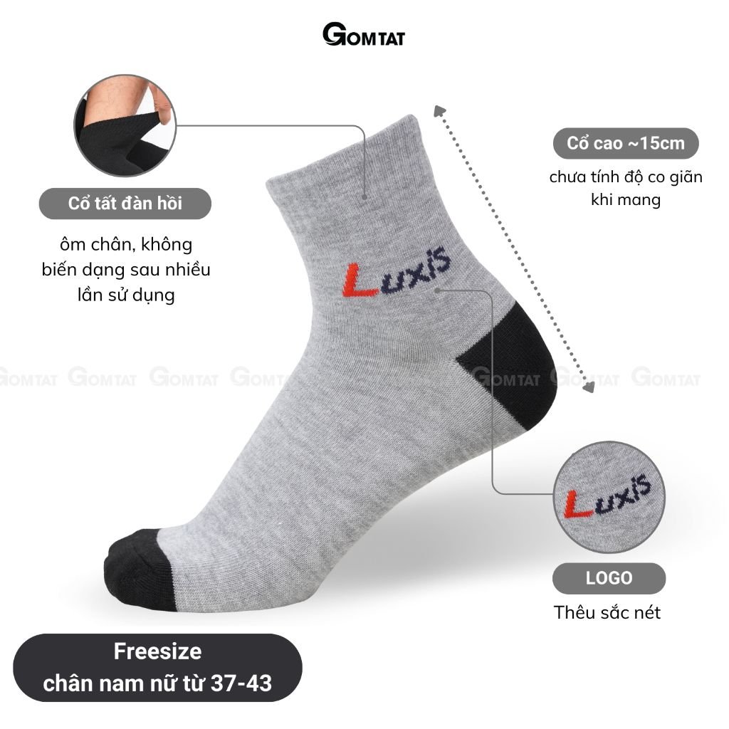 Combo 5 đôi vớ cổ cao nam nữ GOMTAT cao cấp, tất cổ cao nam nữ chất cotton mềm mịn hút ẩm thoáng khí - LUXIS-LD-S06-CB5