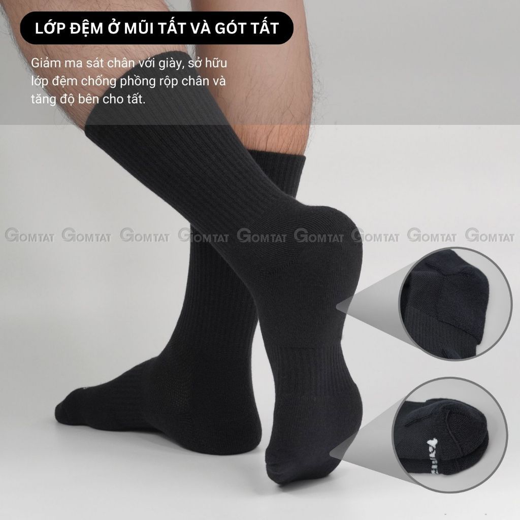 Combo 5 đôi tất nam nữ cổ cao GOMTAT, có đệm xù mềm mại êm chân, chất liệu cotton khử mùi - STA-5009-CAO-CB5