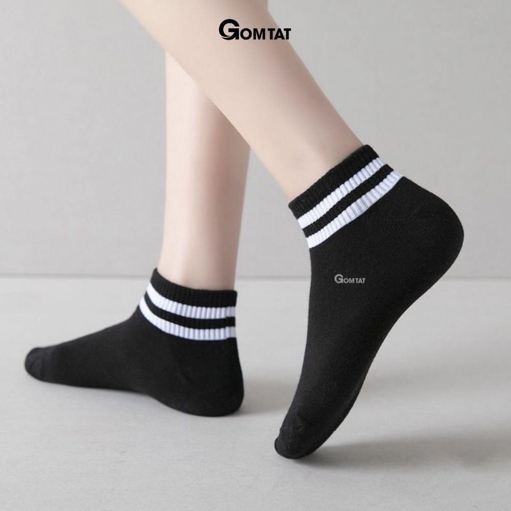 Tất nam nữ cổ ngắn hàn quốc GOMTAT, chất liệu cotton cao cấp nhiều màu thoáng khí hút ẩm tốt - NGAN-2SOC-201-1DOI