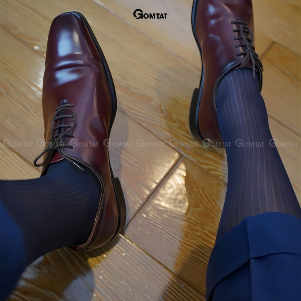 Hộp 5 đôi vớ công sở nam GOMTAT chất nylon cao cấp, họa tiết sọc gân xuyên thấu - D16-A094-CB5