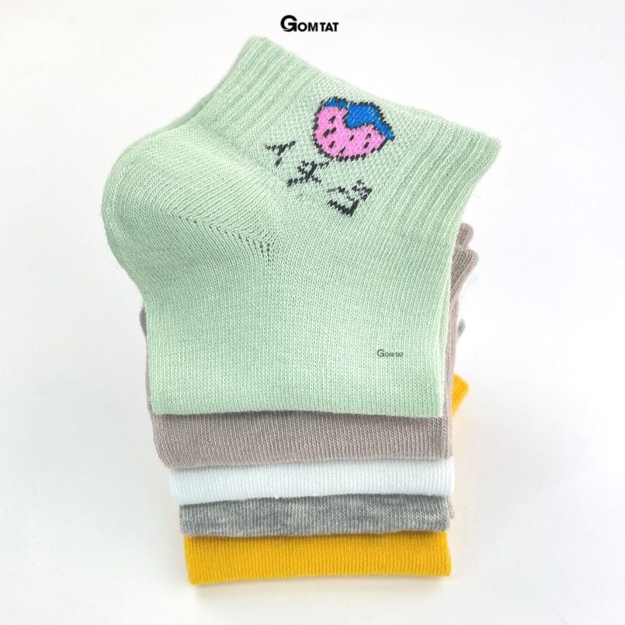 Set 5 Đôi Tất Nữ Cổ Ngắn GOMTAT Nhiều Màu Dễ Thương, Vớ Nữ Cổ Thấp Họa Tiết Trái Cây  -CB043