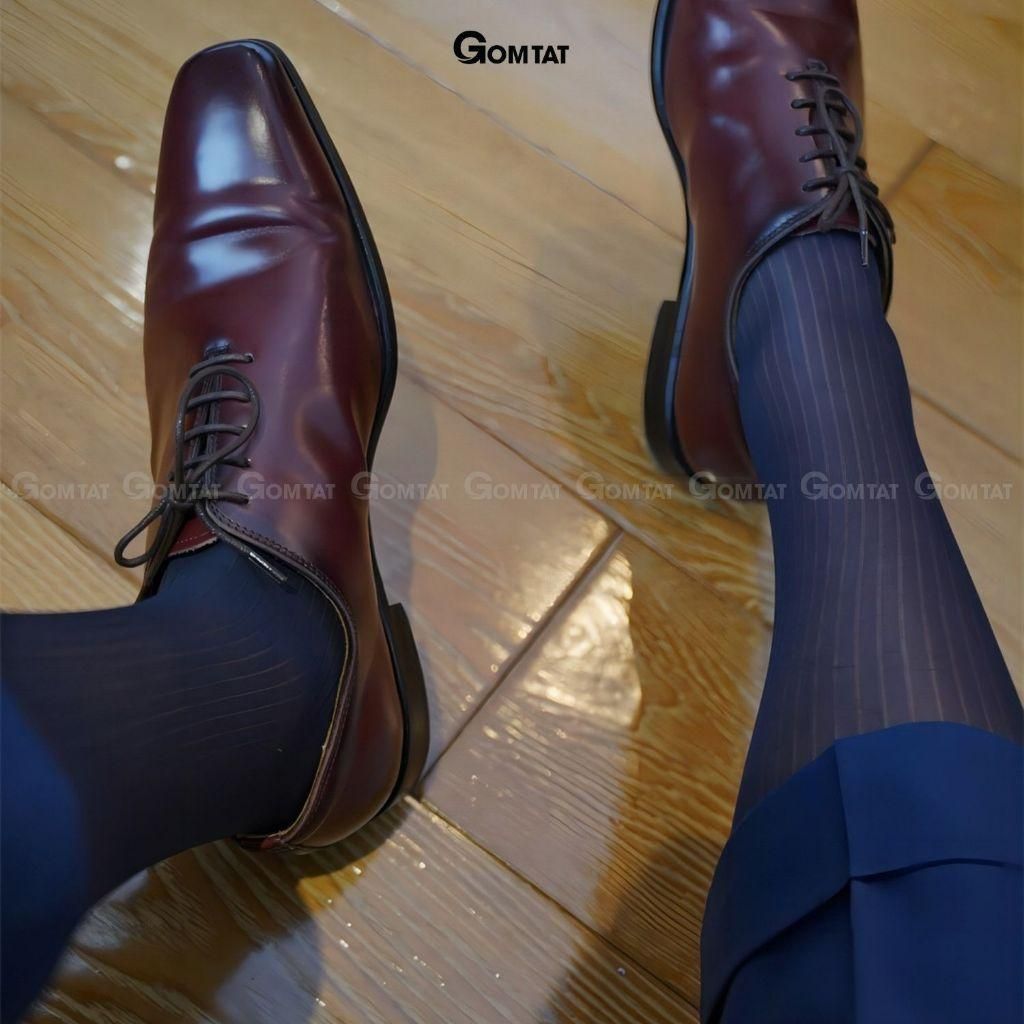 Hộp 5 đôi vớ công sở nam GOMTAT, tất nam đi giày tây chất liệu sợi nylon cao cấp, vớ cổ cao nam họa tiết sọc gân xuyên thấu, mềm mịn êm chân, Menswear - D16-A094-CB5
