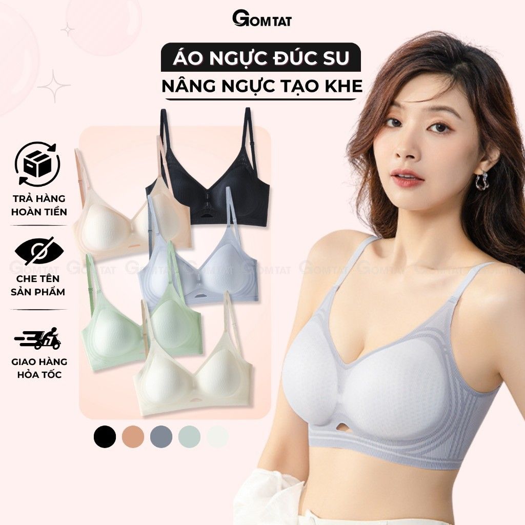 Áo ngực đúc su không gọng có đệm mút dày 4cm GOMTAT, nâng ngực tạo khe hở lưng chữ U gợi cảm - SA-9736
