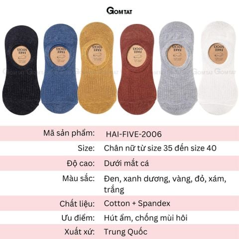  Tất lười nữ đi giày búp bê nhiều màu, vớ lười nữ chất liệu sợi cotton cao cấp có thun cổ chống tuột gót, tất lười nữ Đen, vớ nữ đi giày búp bê, Women - HAI-FIVE-2006-1DOI 