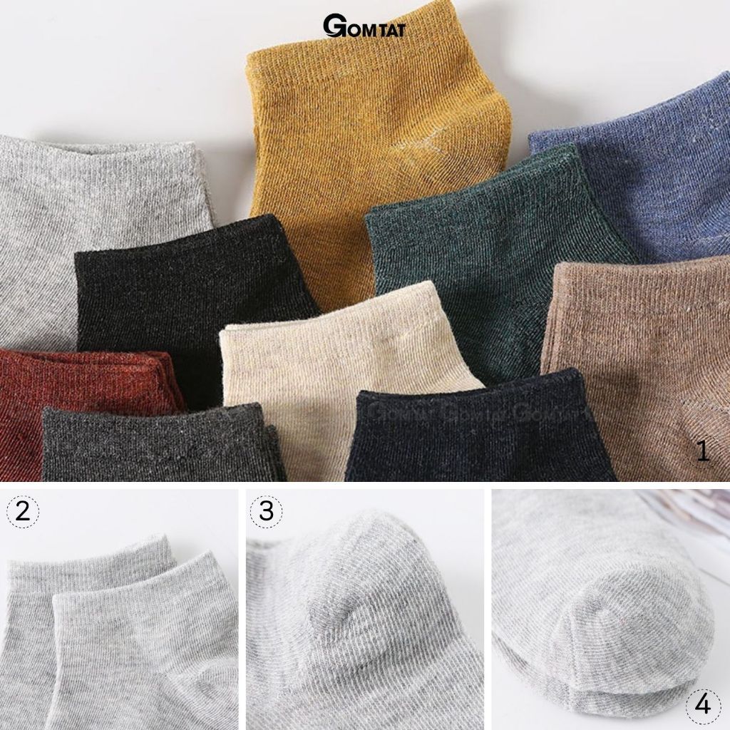 Set 10 đôi tất vớ nam nữ cổ ngắn nhiều màu GOMTAT, chất liệu cotton mềm mại thoáng mát - CB023-10DOI