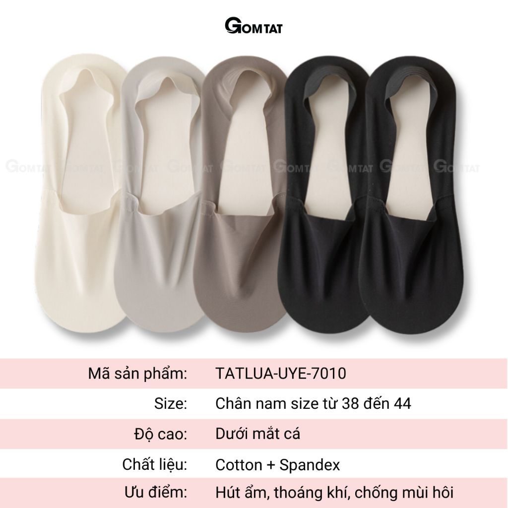 Combo 5 đôi tất lười nam chống tuột gót GOMTAT, vớ tàng hình nam mềm mại, thoáng khí - UYE-7010-CB5