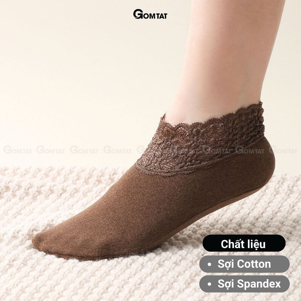 Set 8 đôi tất cổ thấp nữ cao cấp có đệm chống trượt GOMTAT, vớ cổ ren nữ cổ ngắn chất liệu cotton mềm mịn - D16-A065