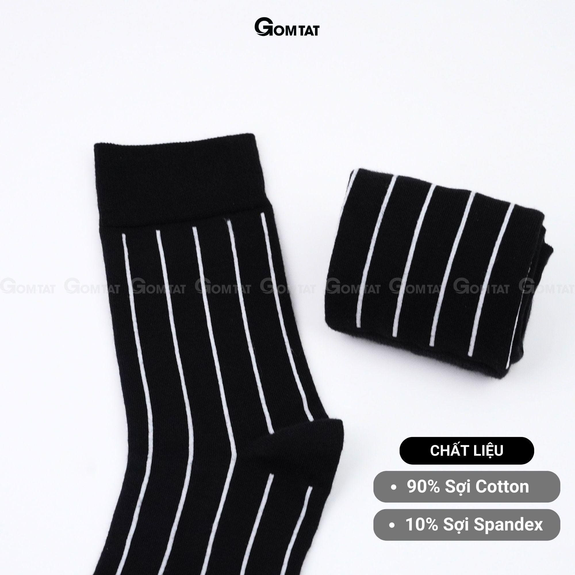 Tất nam công sở cổ cao GOMTAT, vớ đi giày tây mẫu sọc trắng đen, chất liệu cotton cao cấp Menswear - TAY-DENSOCTRANG-1DOI