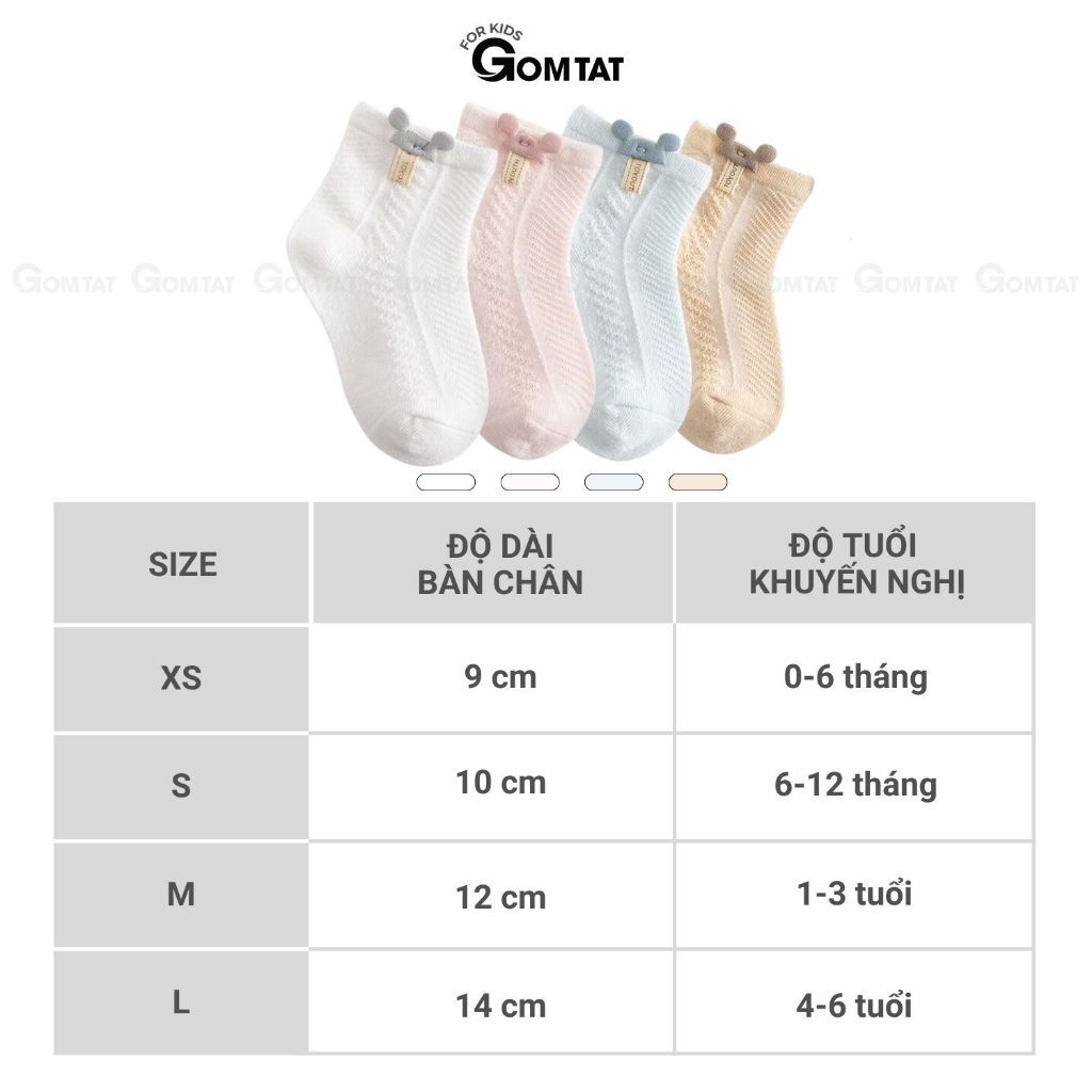 Combo 4 đôi tất trẻ em lưới thoáng khí GOMTAT chất liệu cotton mềm mại an toàn cho bé - YIQ-W018-CB4