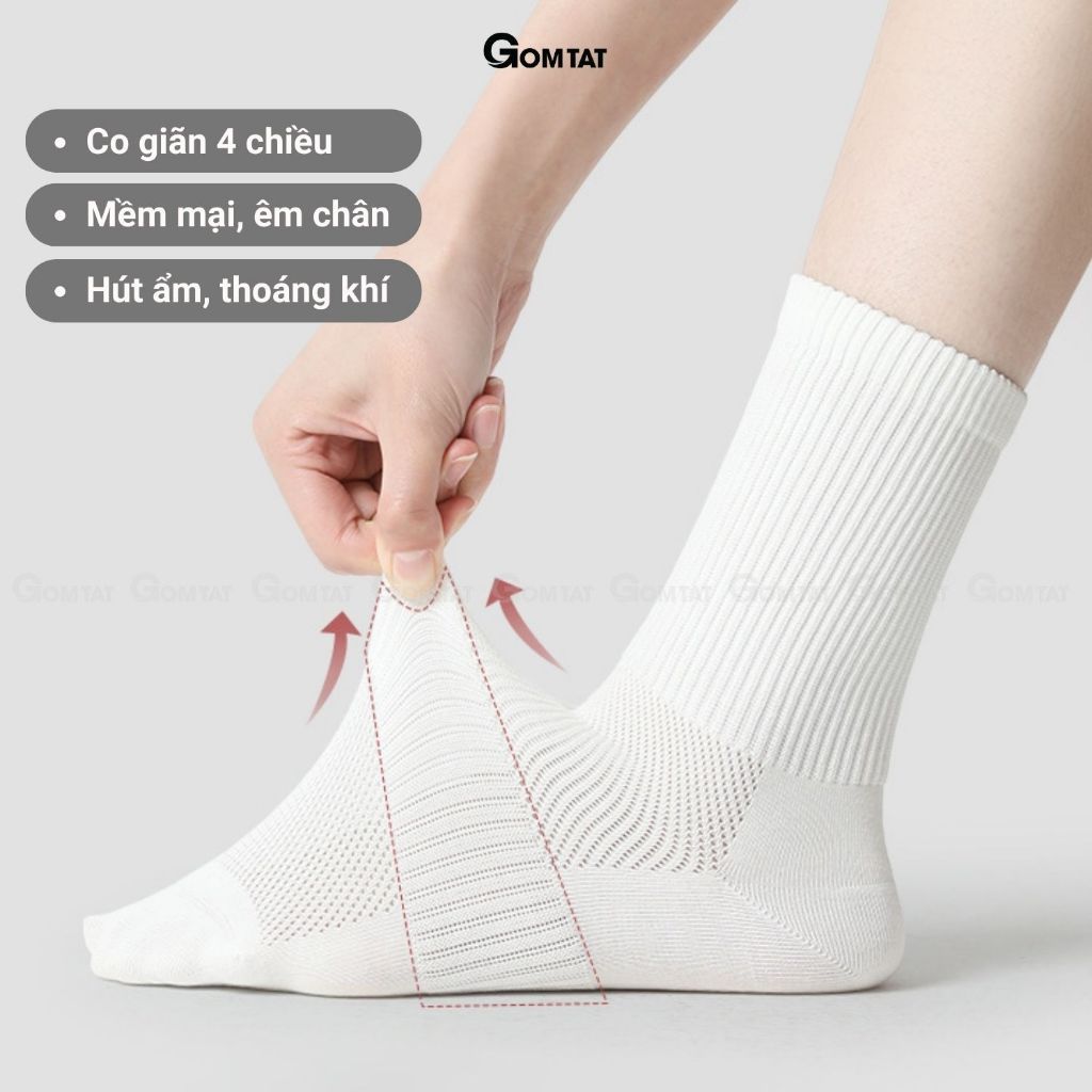 Hộp 5 đôi tất nam nữ cổ cao GOMTAT thoáng khí, vớ trơn chất cotton khử mùi êm chân - PRI-2505-CB5