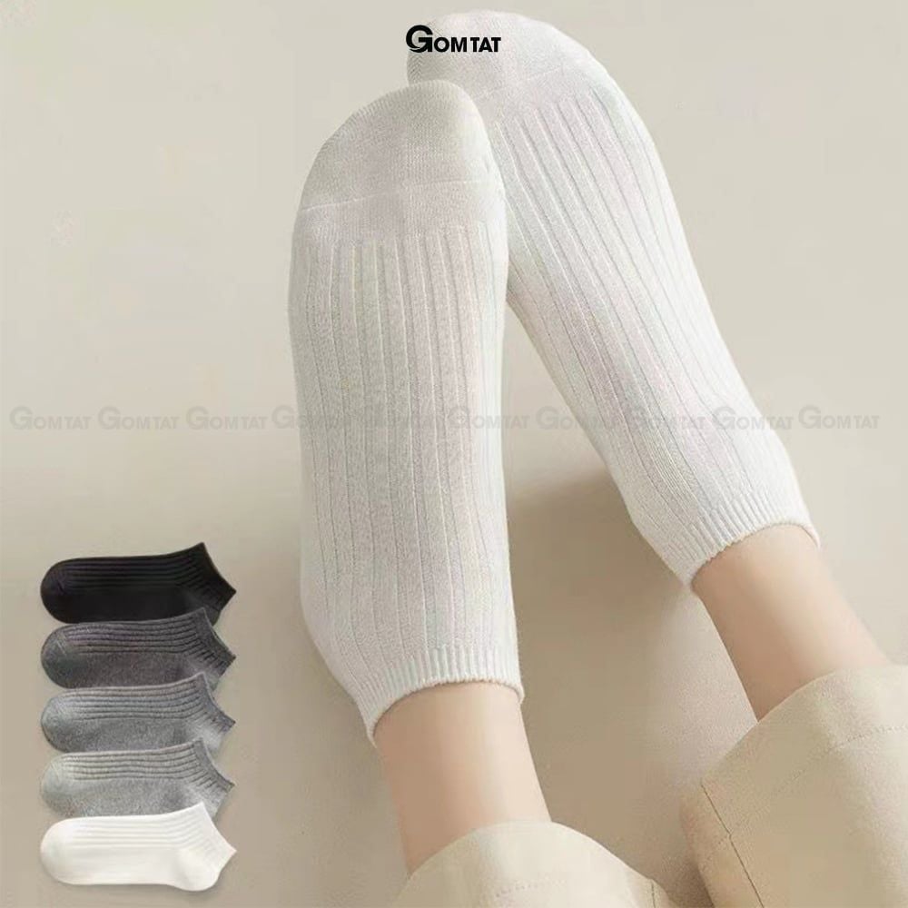 Combo 10 đôi vớ cổ thấp nam GOMTAT trơn basic, chất liệu cotton cao cấp hút ẩm thoáng khí khử mùi -NT2-FIVE-2005-CB10