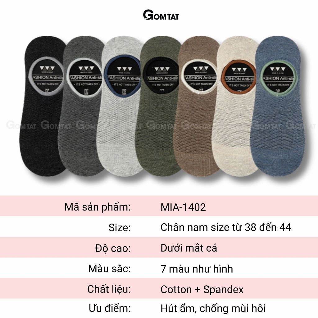 Combo 7 đôi tất lười nam chống tuột gót GOMTAT, vớ lười nam đi giày lười cao cấp - MIA-1402-CB7