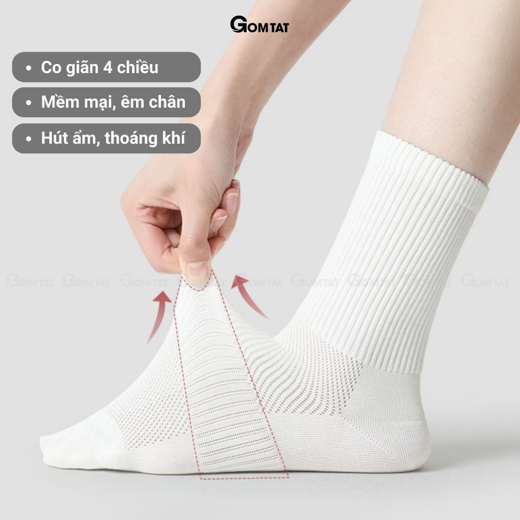 Combo 10 đôi tất vớ cổ cao nam nữ trơn màu GOMTAT chất liệu cotton cao cấp, hút ẩm thoáng khí - GOM-KLB-TRONCAO-CB10