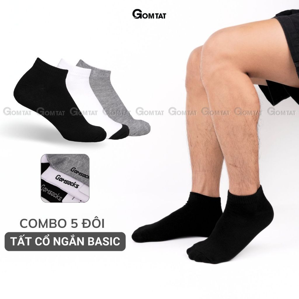 Combo 5 đôi vớ ngắn nam nữ GOMTAT, tất ngắn cổ trơn màu basic, hút ẩm thoáng khí, khử mùi êm chân - GOMSOCKS-NGAN-CB5